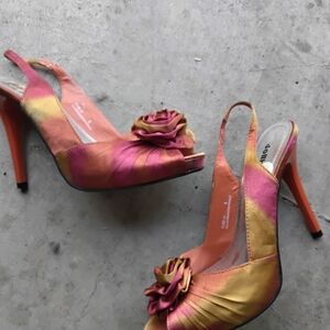 Dollhouse Pink and Yellow Slingback Heels